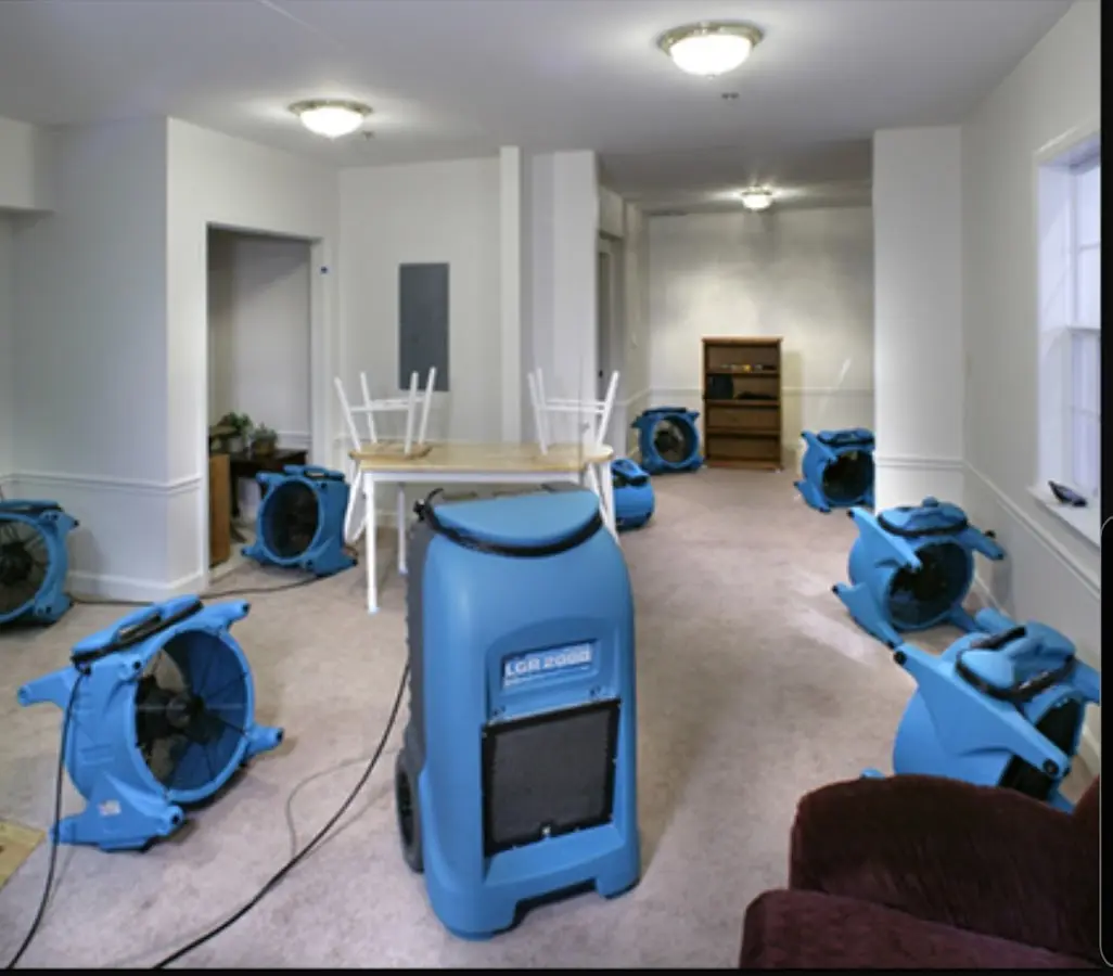Air movers and dehumidifier setup for Water Extraction & Removal in Wheaton